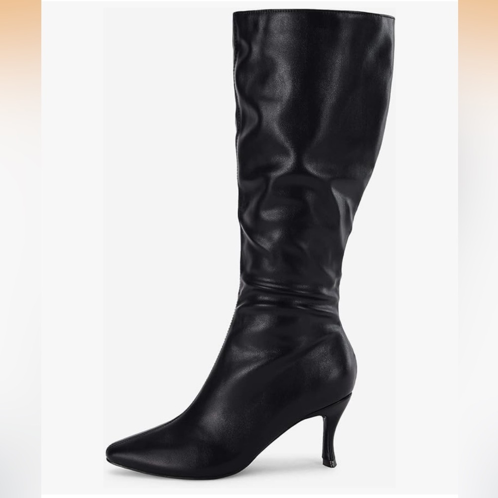 •COUTGO• Knee-High Kitten Heel Pointy Toe Size Zip Boots // NIB